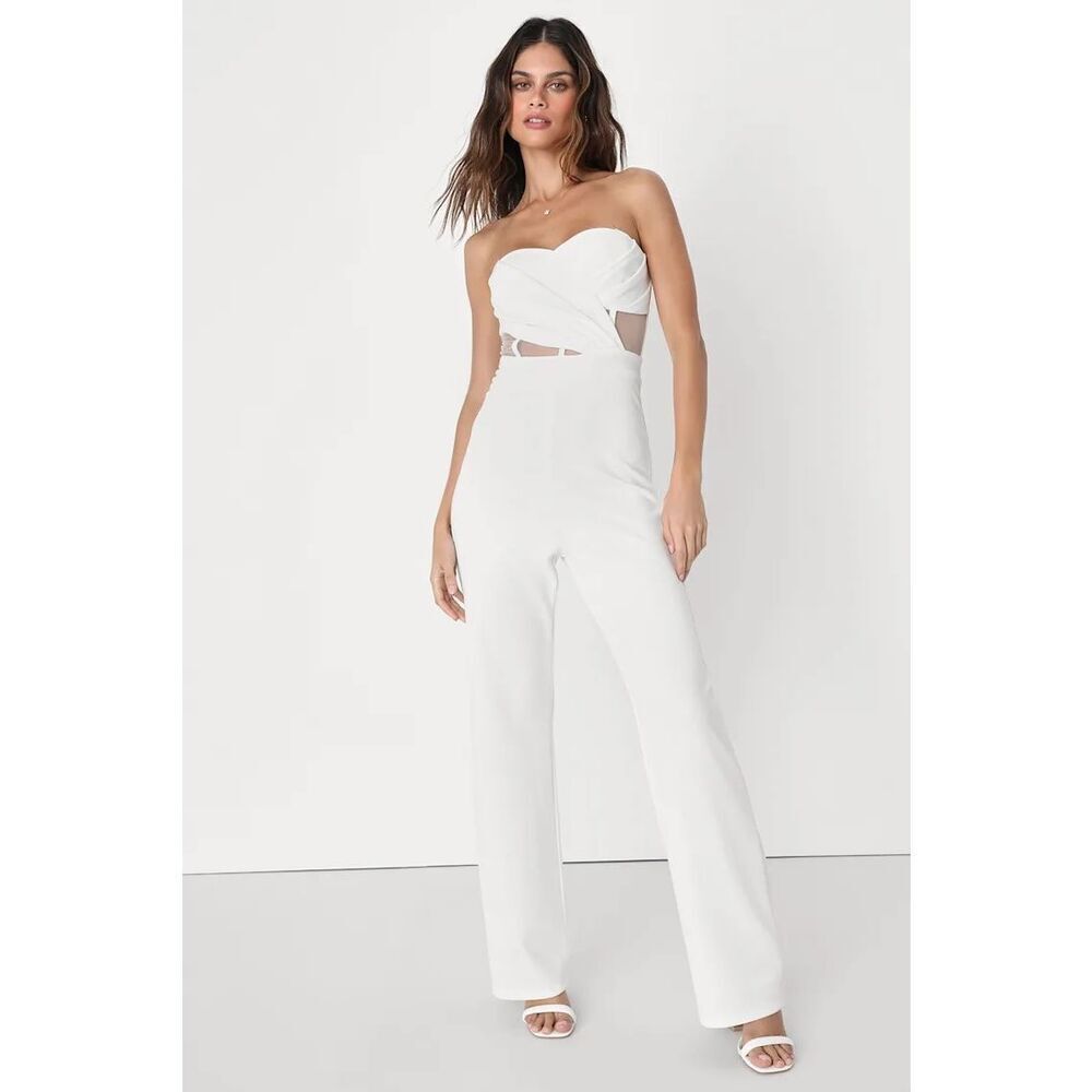 Lulus Surely Stunning Ivory Strapless Bustier Jumpsuit Size S NWT
